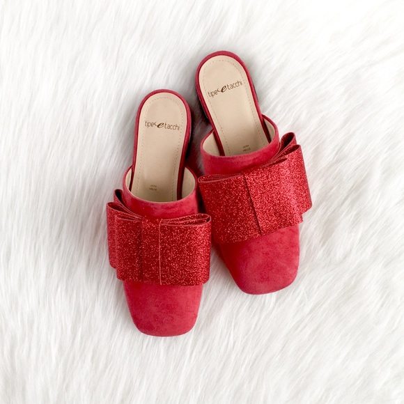 Tipe E Tacchi | red suede glitter bow mule flats - Picture 2 of 8
